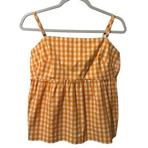 J.Crew Tie-back Strappy Top Women's 10 Orange Gingham Plaid Preppy Cottagecore
